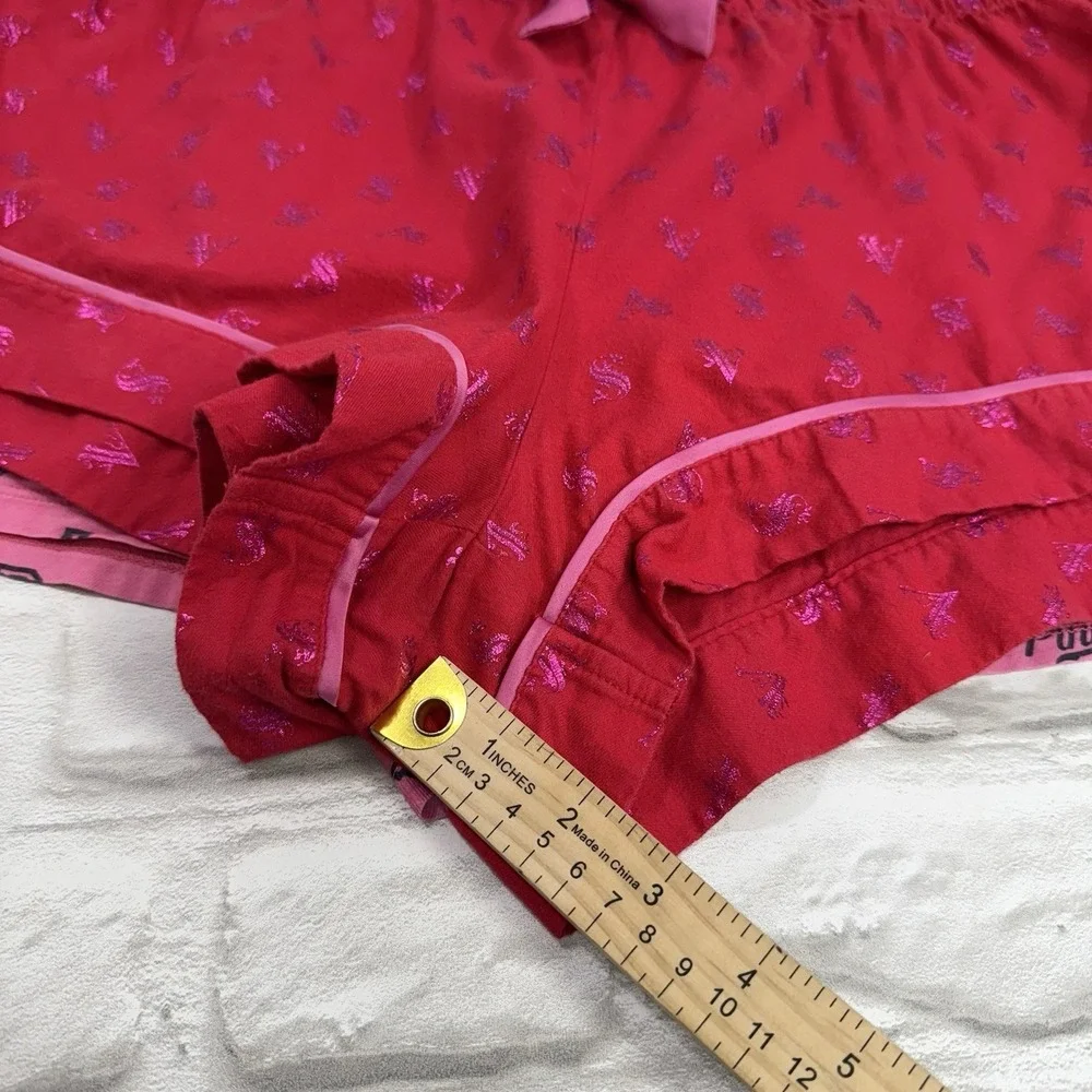 PINK Victoria's Secret Flannel Pajama Lounge Shorts Red Pink All Over Print Logo